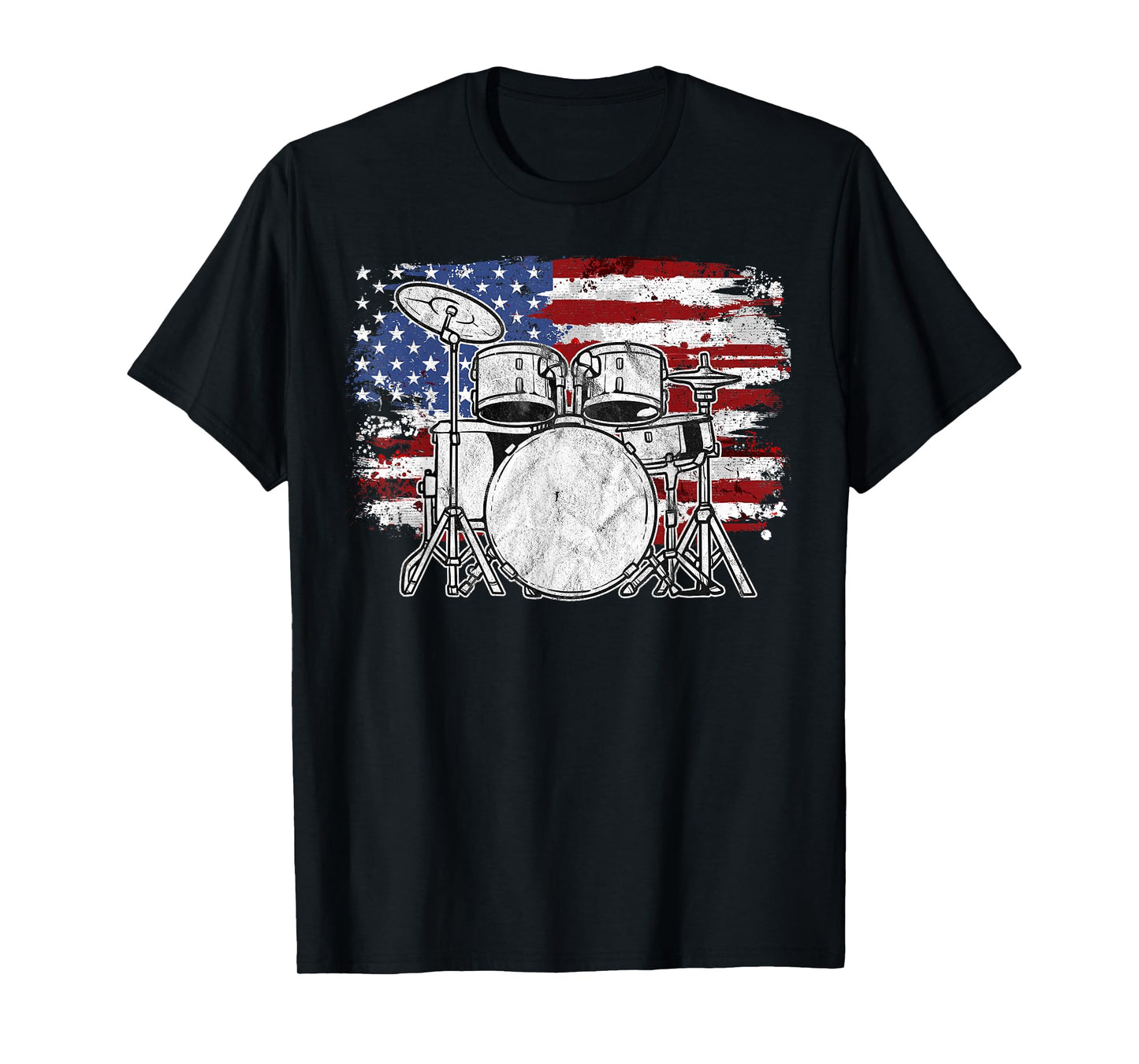 Drummer Drum Set Drums USA Flag American 4th Of July Gift T-Shirt for Women Girls Kids Men