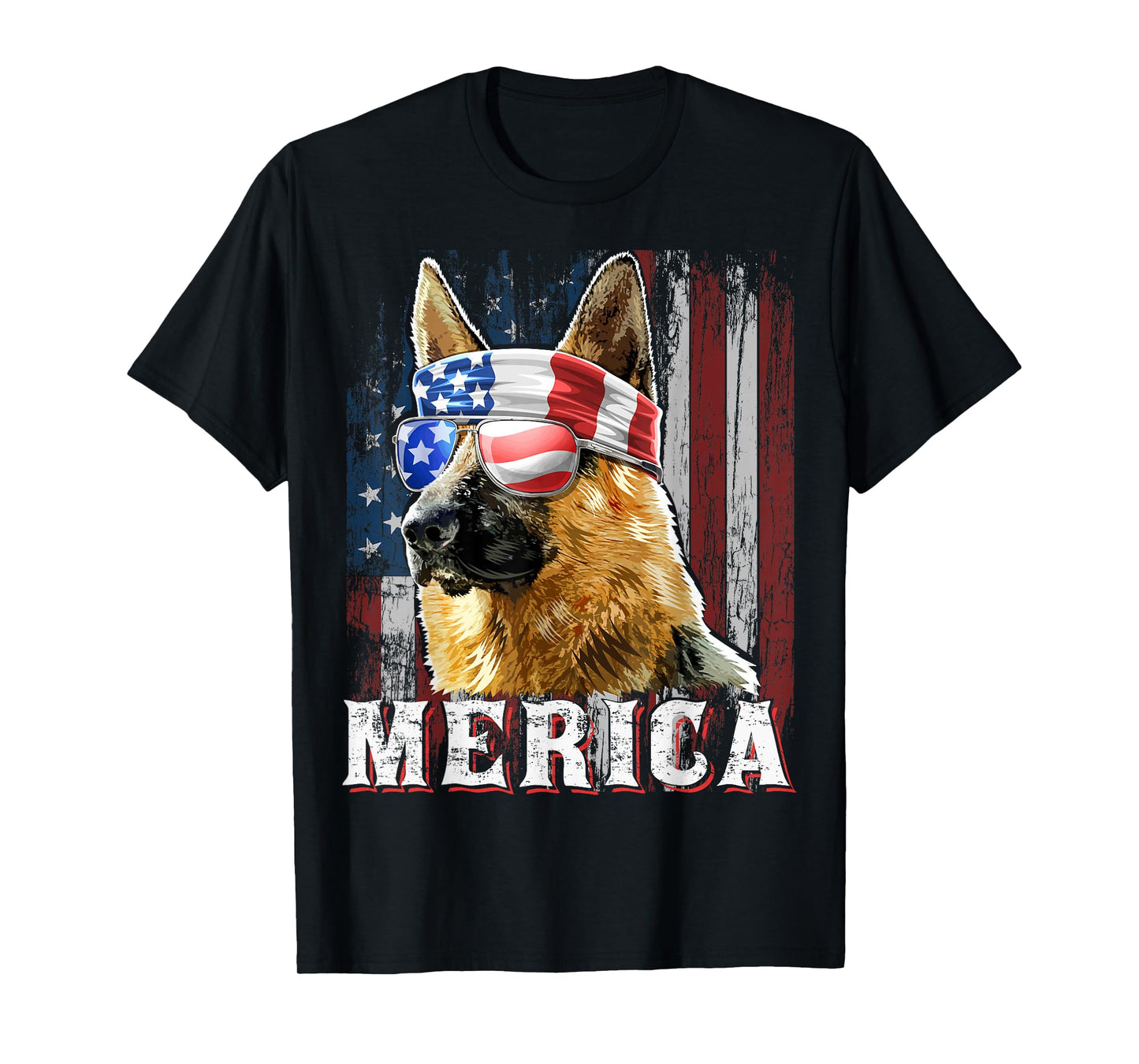 Merica German Shepherd Dog 4th of July American Flag Shirt T-Shirt