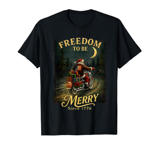 Vintage Patriotic Christmas Santa Riding Motorcycle T-Shirt