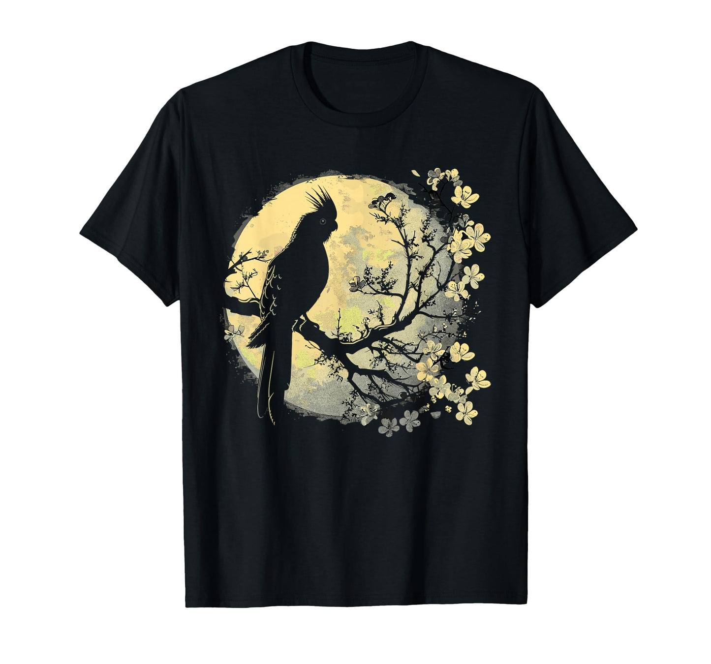 Cockatiel Parrot Lliebhaber Bird Moon and Flowers T-Shirt