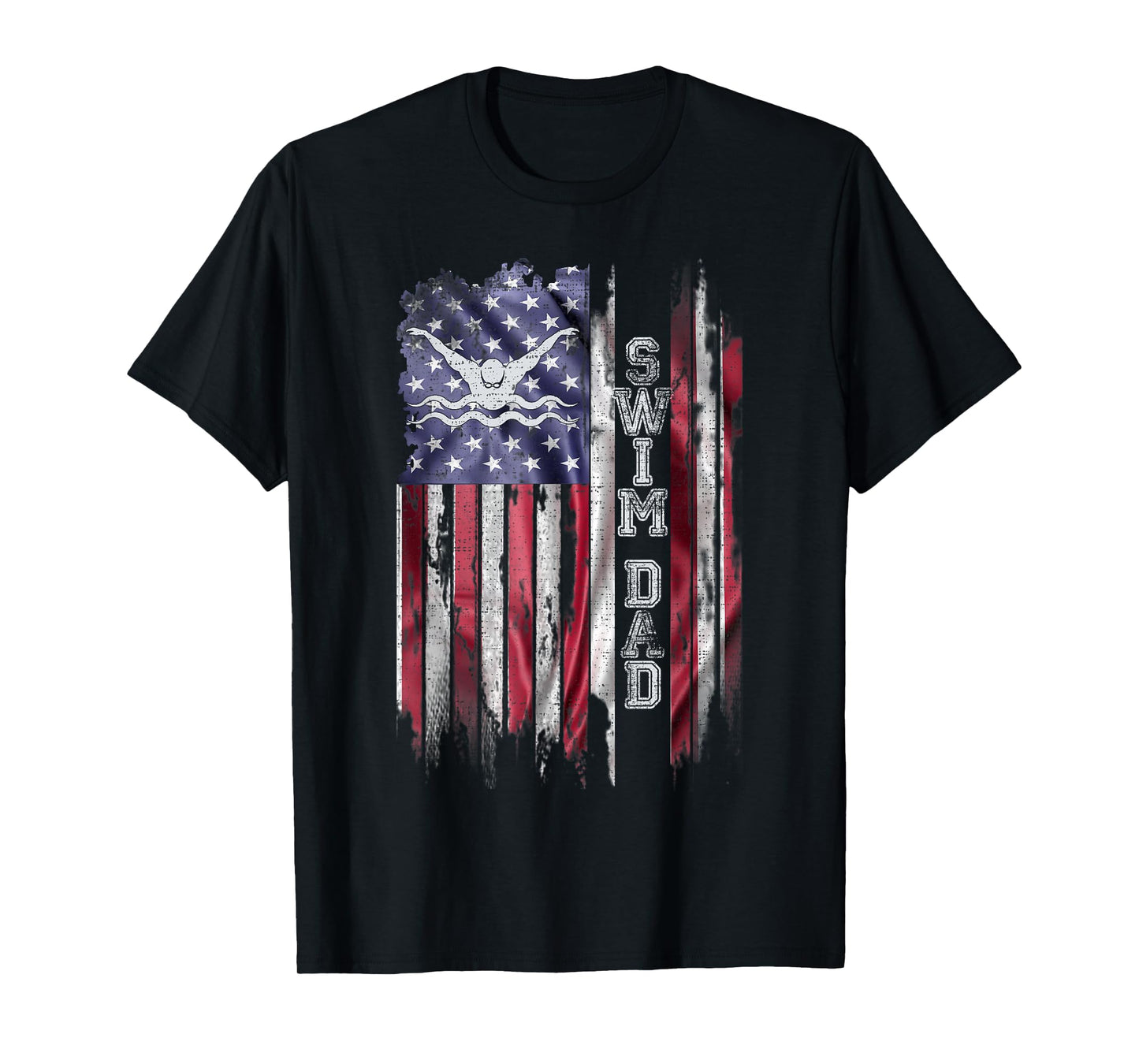 Vintage USA Flag Proud Swimming Dad Swim Swimmer Silhouette T-Shirt