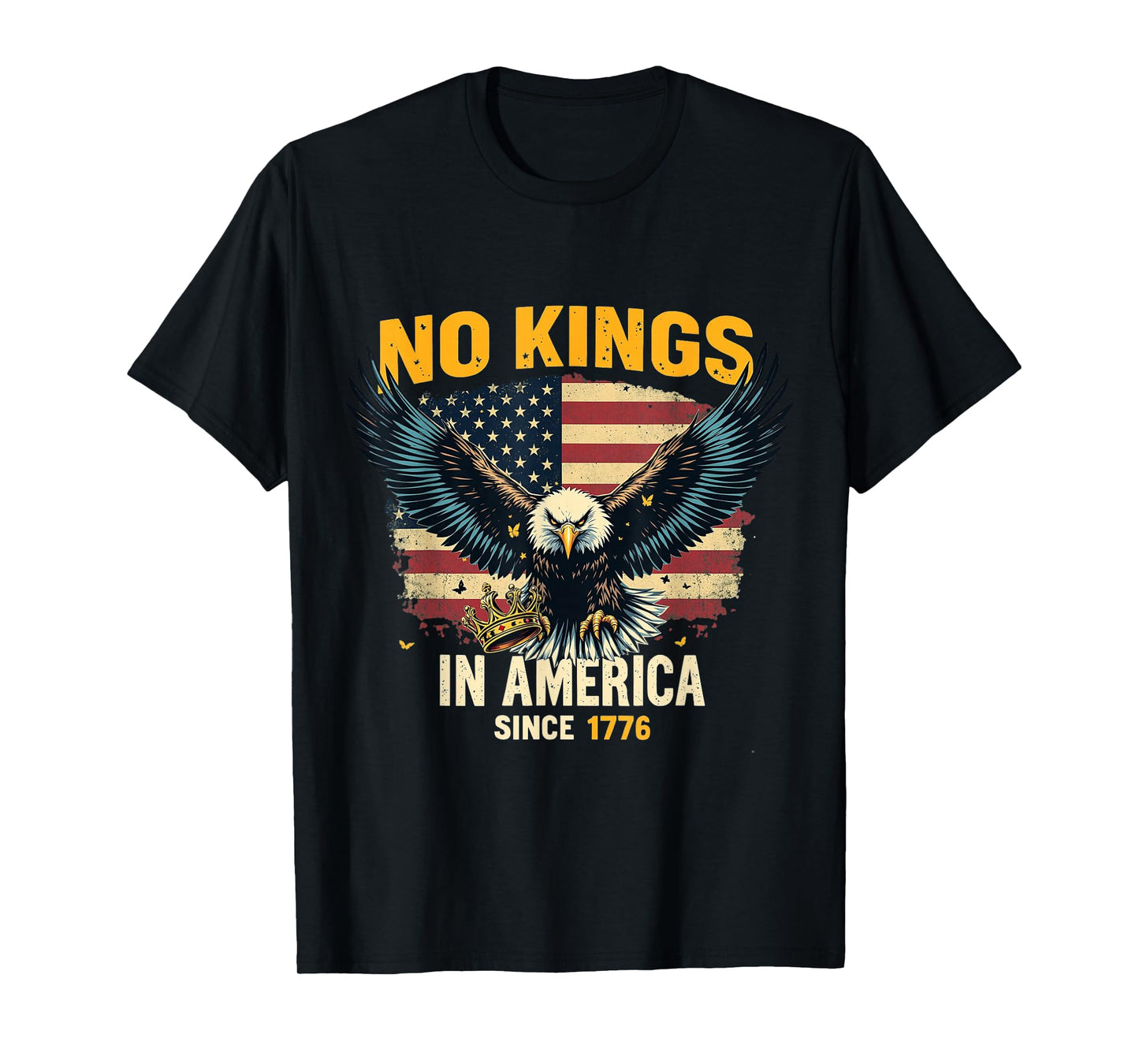 No Kings in America Since 1776 Distressed USA Flag Vintage T-Shirt