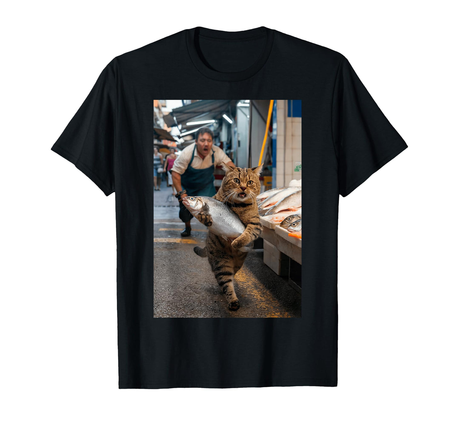 Funny Cat Stealing Fish T-Shirt