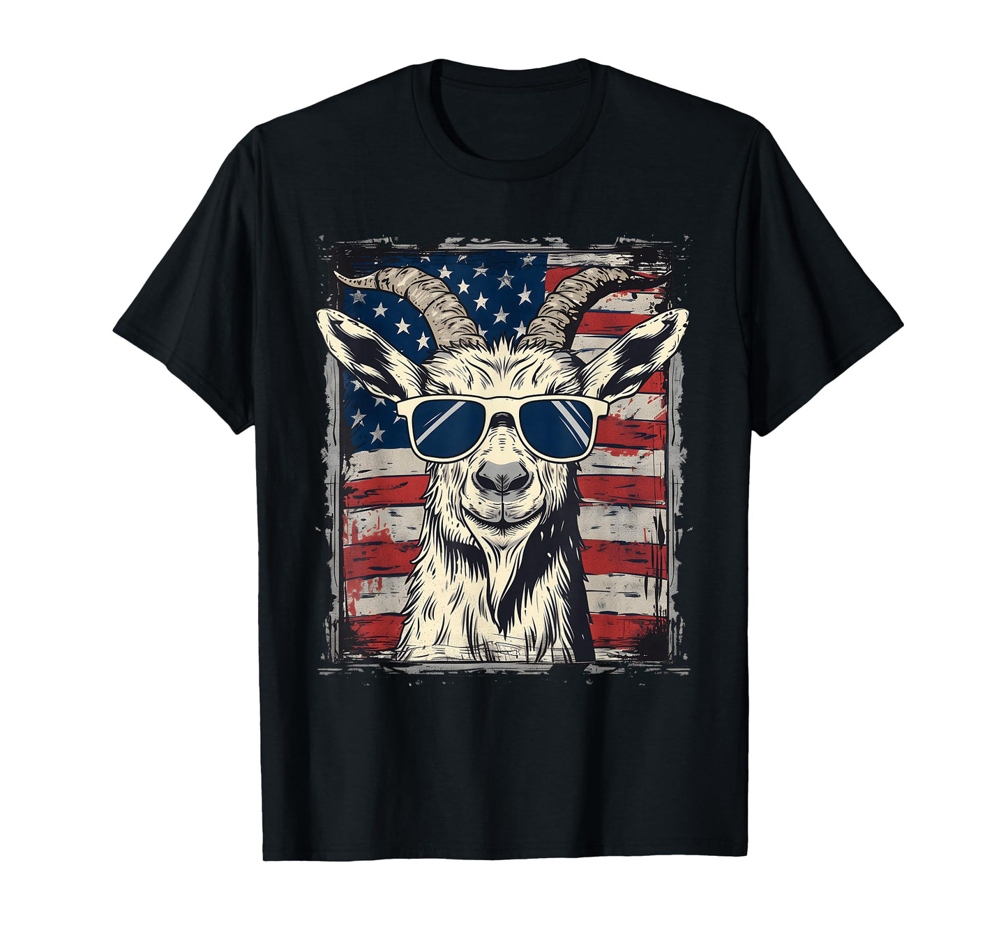 Cool Goat with Sunglasses and USA Flag T-Shirt