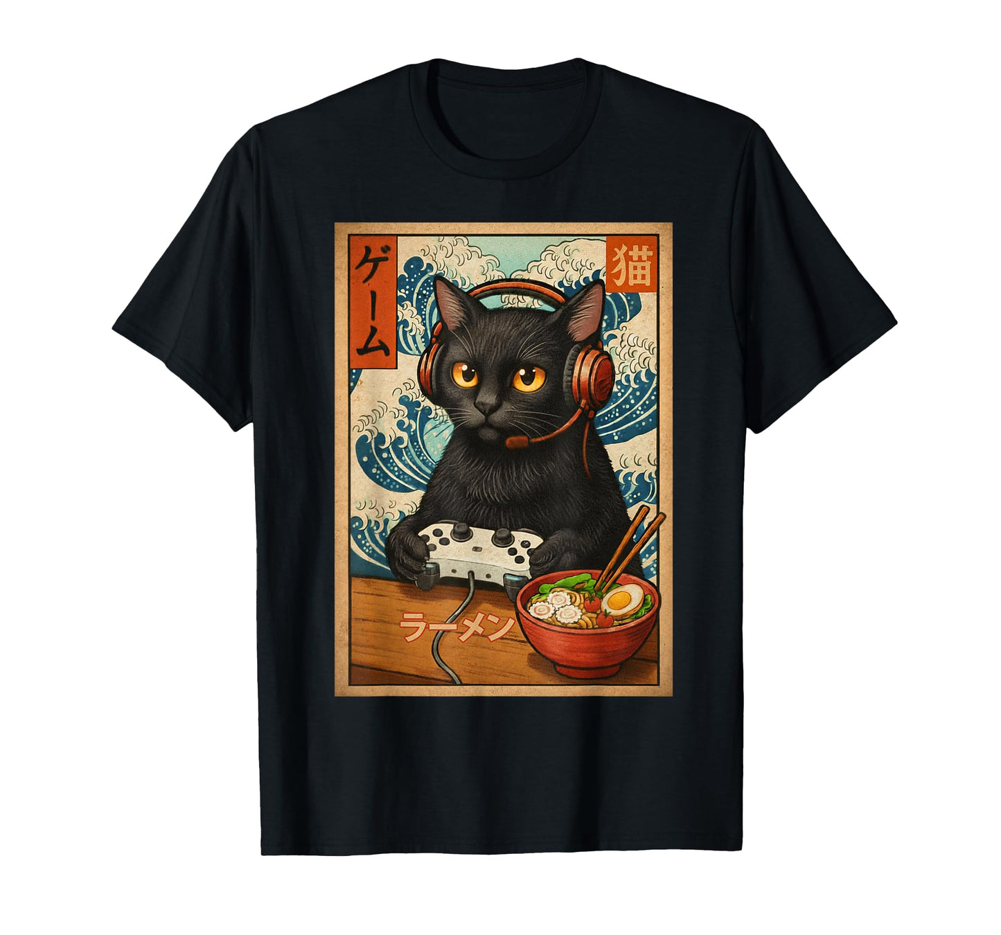 Kawaii Gamer Cat Funny Retro Japanese Cat Ramen Gaming T-Shirt