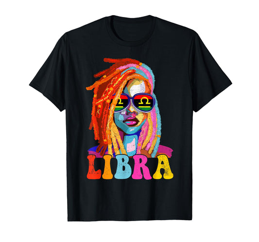 Libra Queen African American Loc'd Women Zodiac Sign T-Shirt