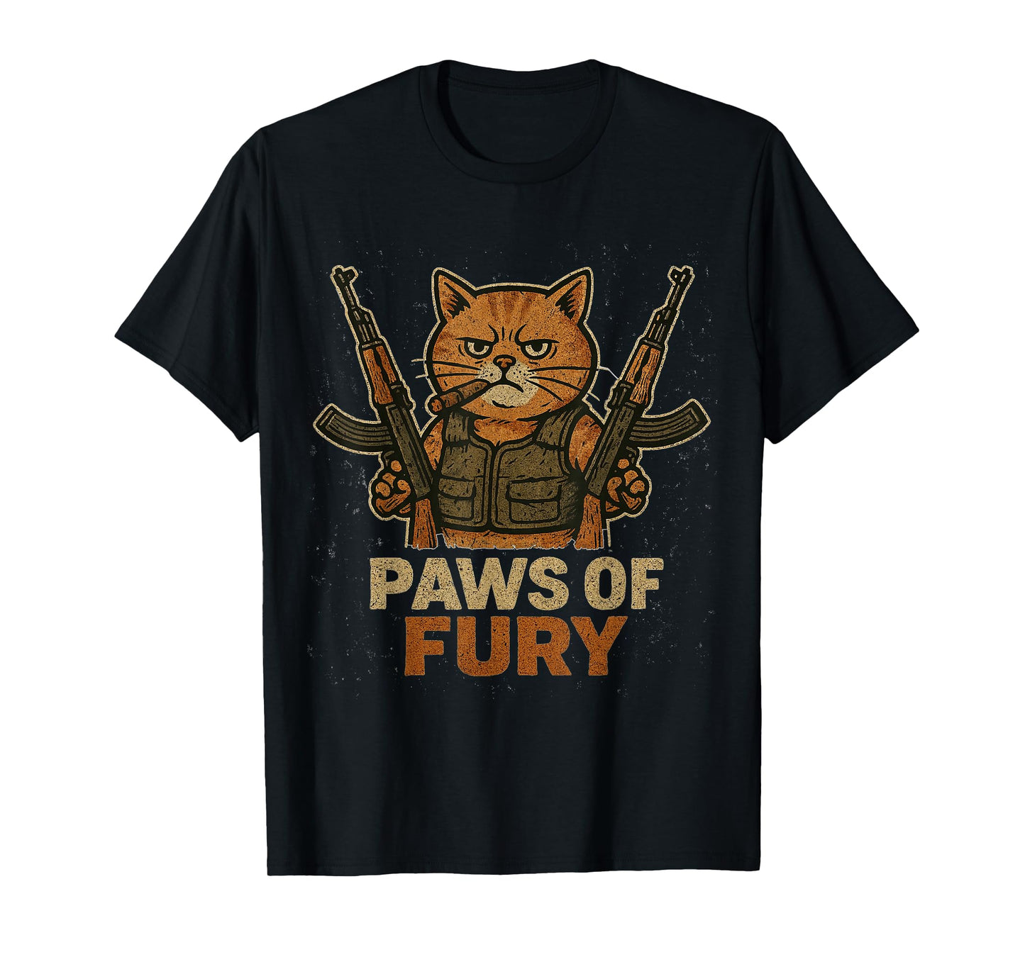 Funny Army Cat with Gun Soldier Fighter kitty Paws of Fury T-Shirt