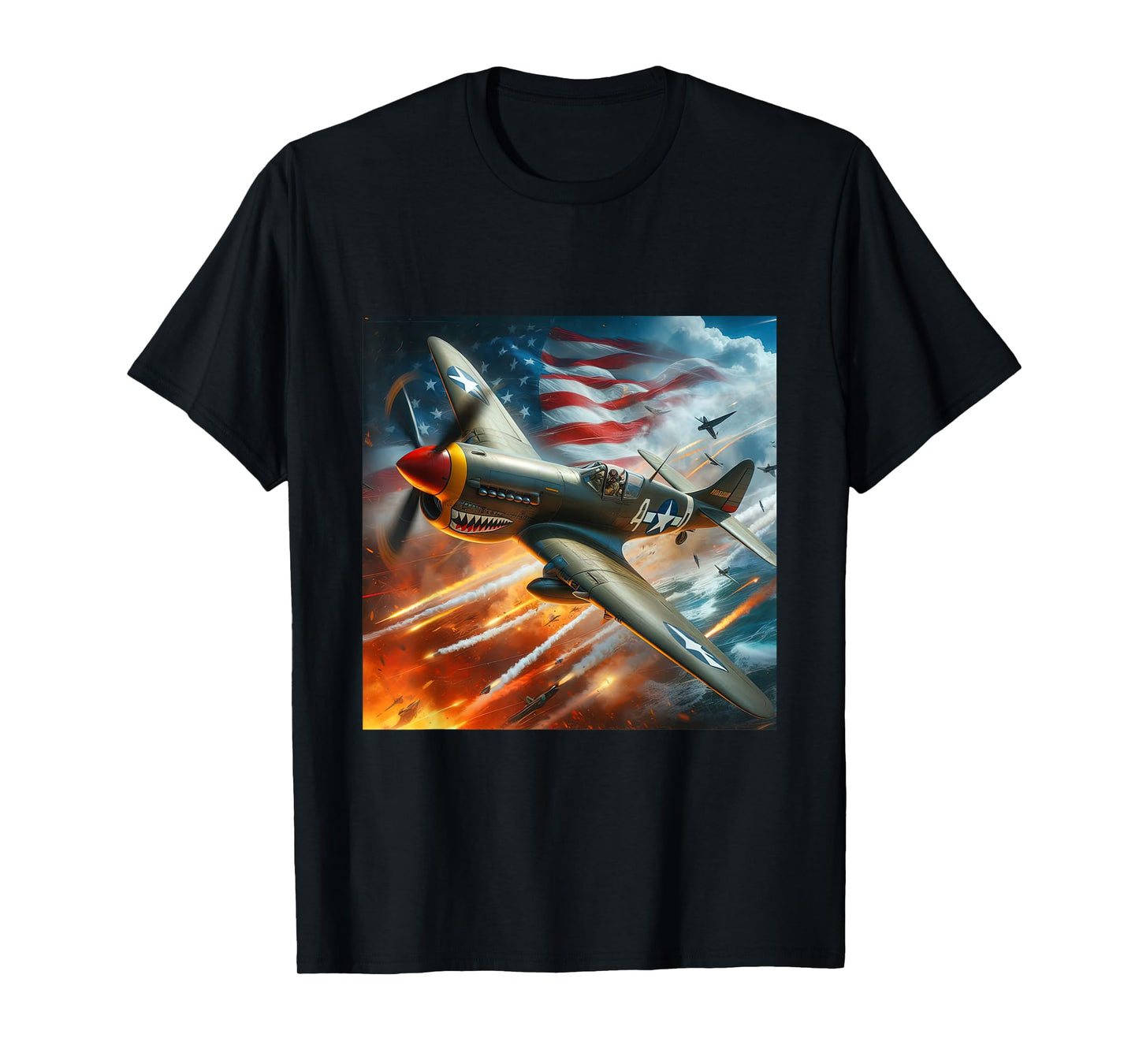 P-40 Warhawk | North American Aviation WW2 P40 US Flag T-Shirt