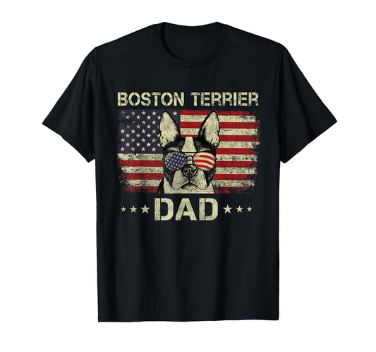 Boston Terrier Dad Dog Lovers American Flag 4th Of July T-Shirt for Women Men