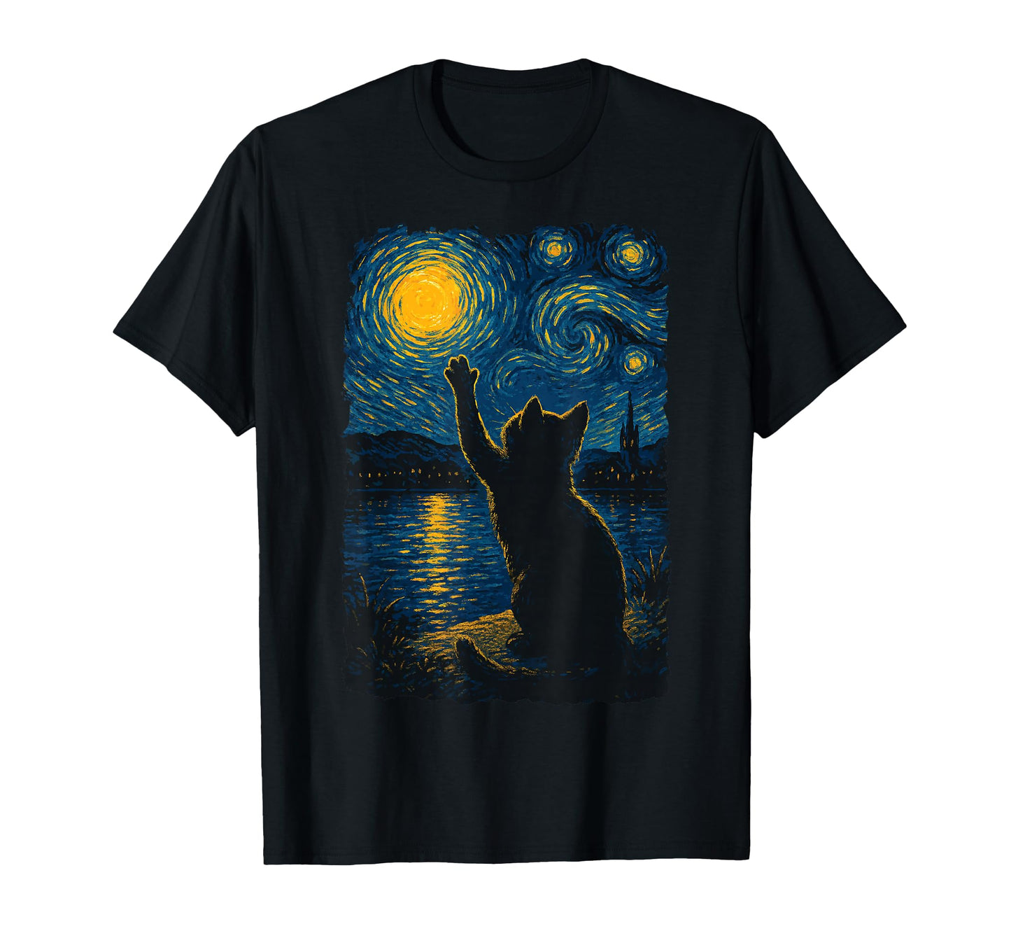 Cat Starry Night Funny Painting Van Gogh Cat Lover Art T-Shirt