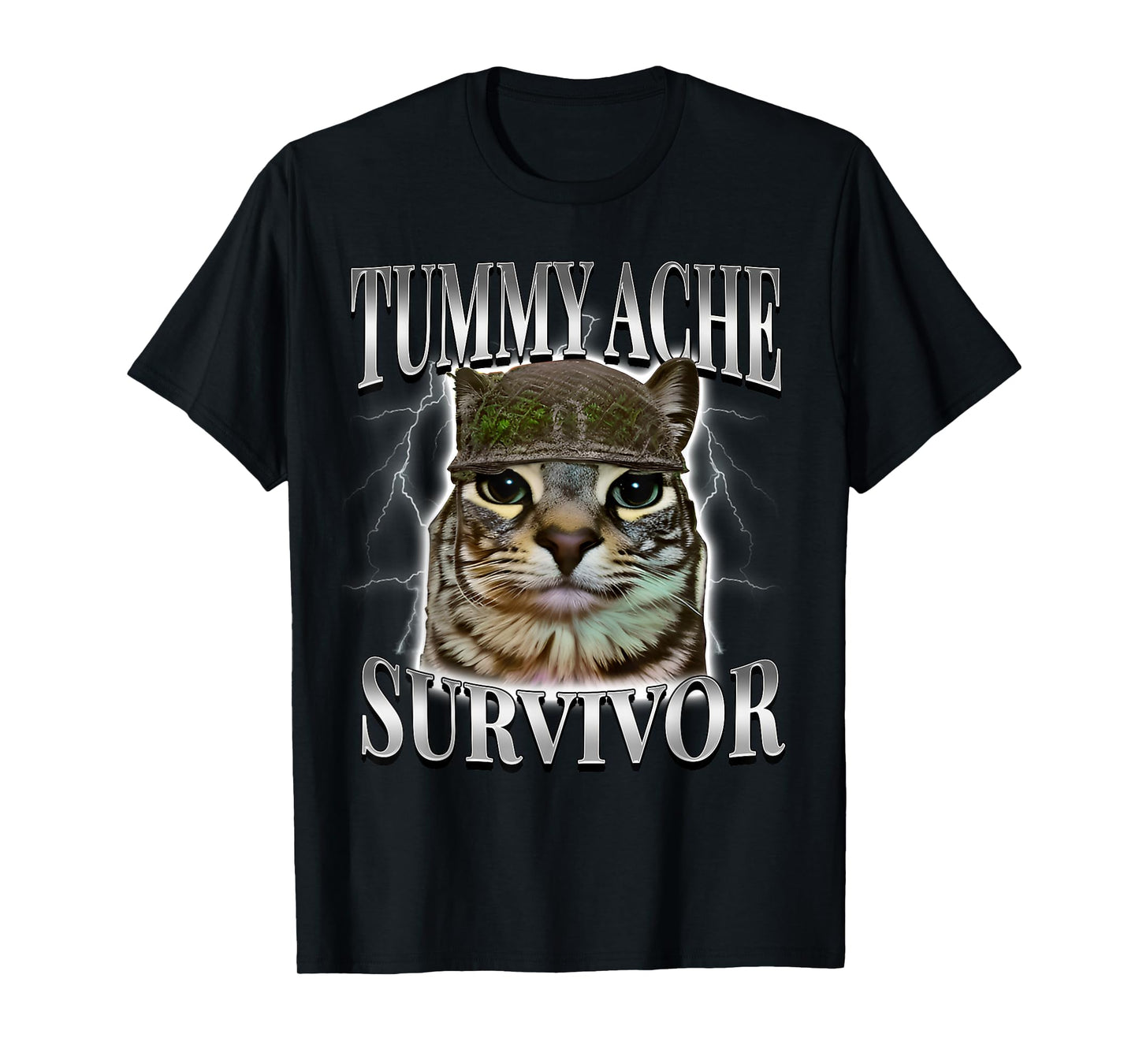 Tummy Ache Survivor Cat Funny Saying Cats Animals Meme T-Shirt
