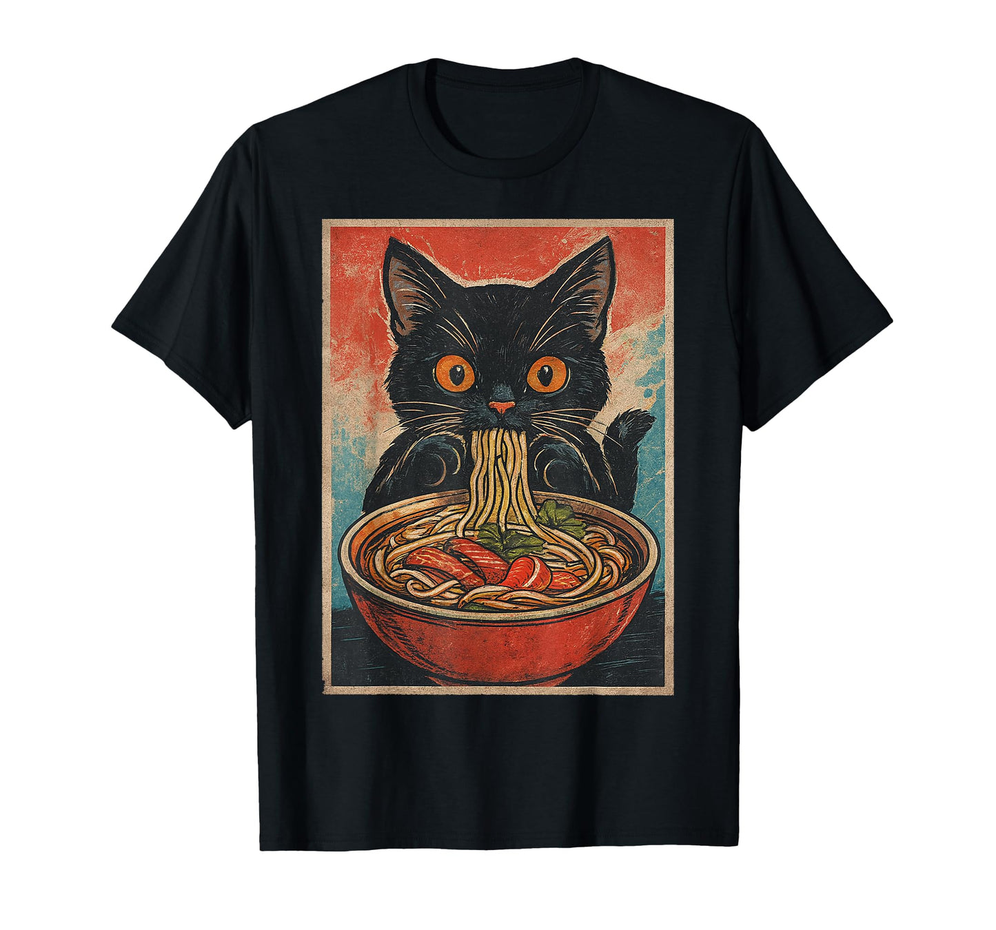 Funny Black Cat Eating Vietnamese Pho Noodle T-Shirt