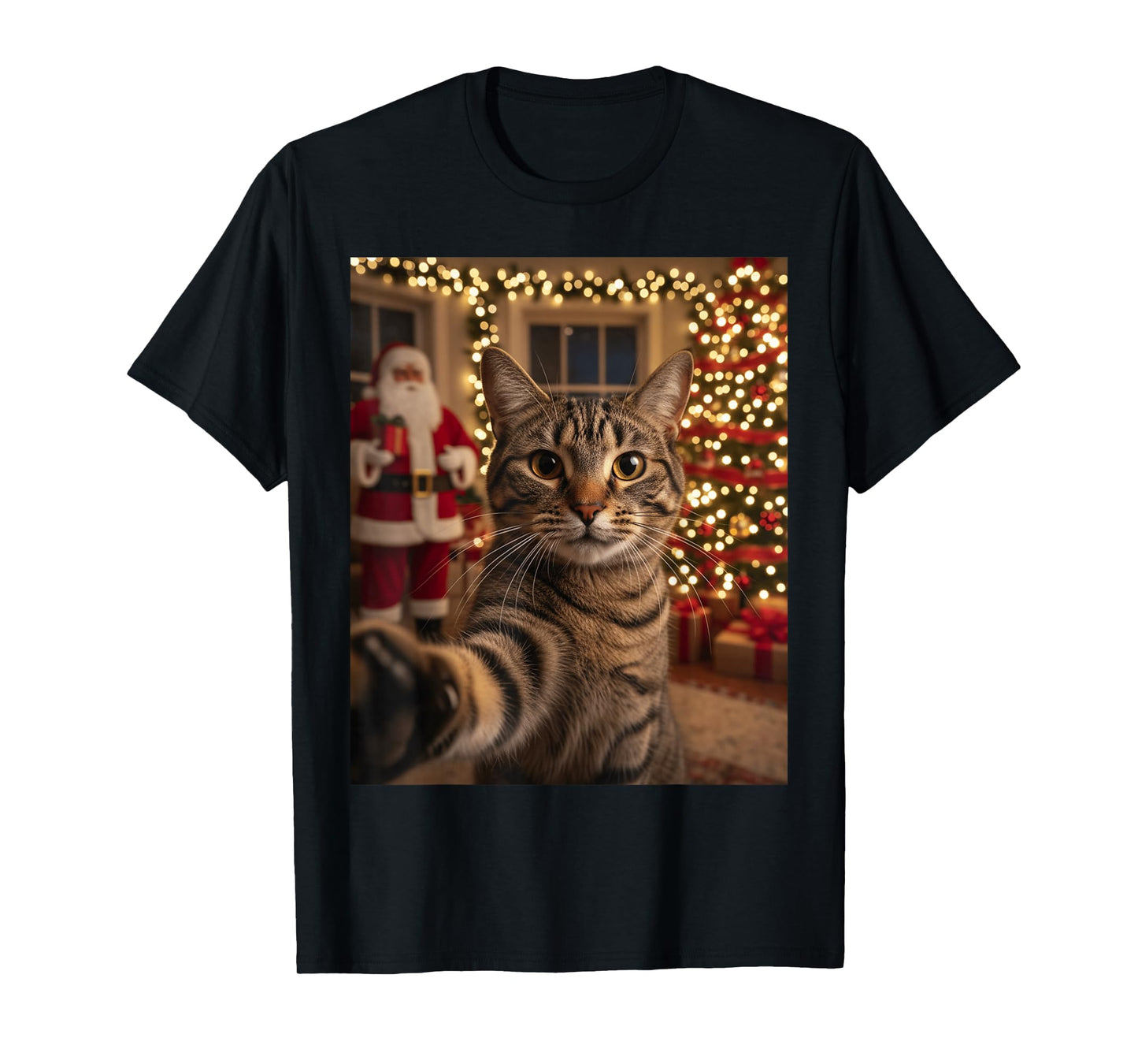 Christmas Cat Selfie with Santa Funny Xmas Holiday Men Women T-Shirt