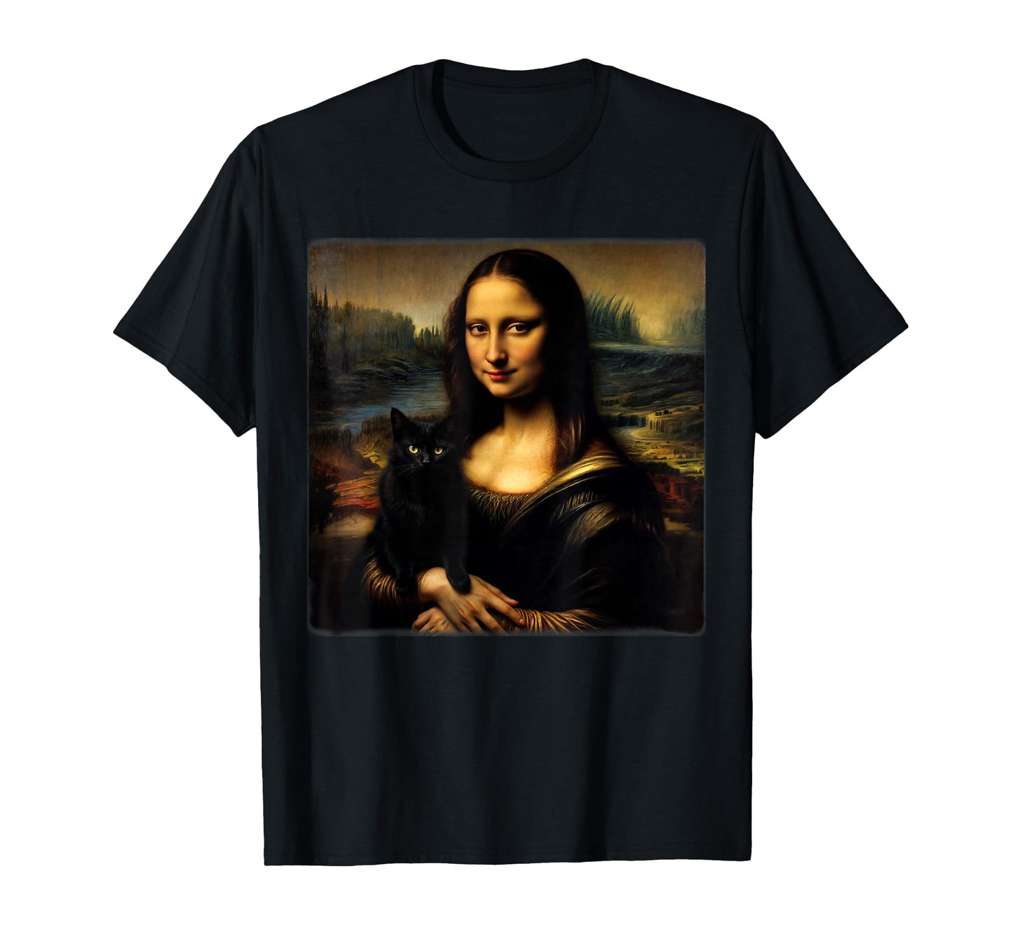 Mona Lisa Holding Black cat Black cat Mom Black cat Dad Cute T-Shirt