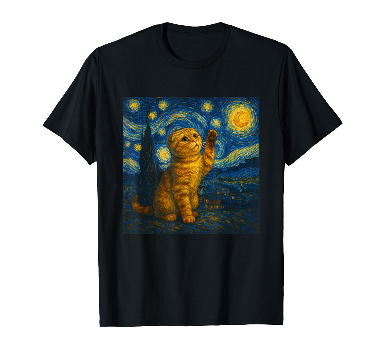 Cat Starry Night Van Gogh Gift Scottish Fold Mom T-Shirt