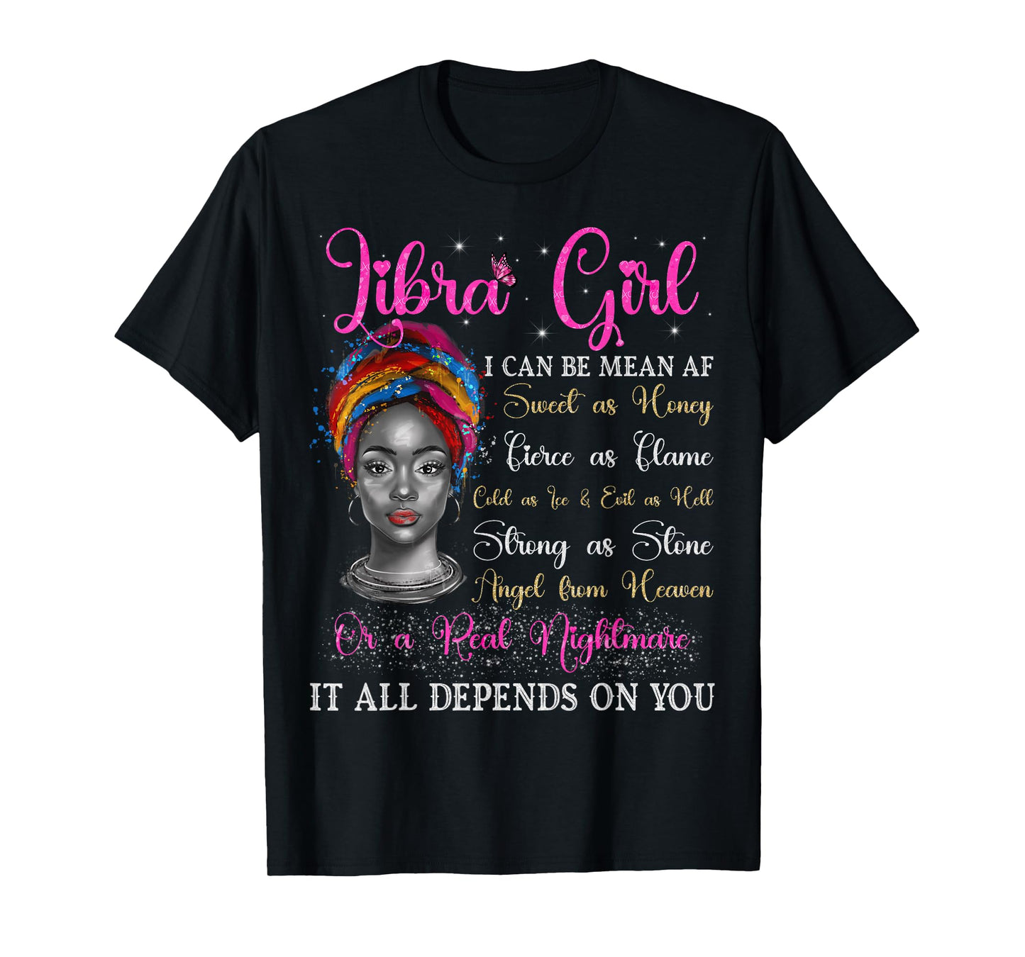 Libra Girl Black Queen Zodiac Birthday Afro Natural Woman T-Shirt