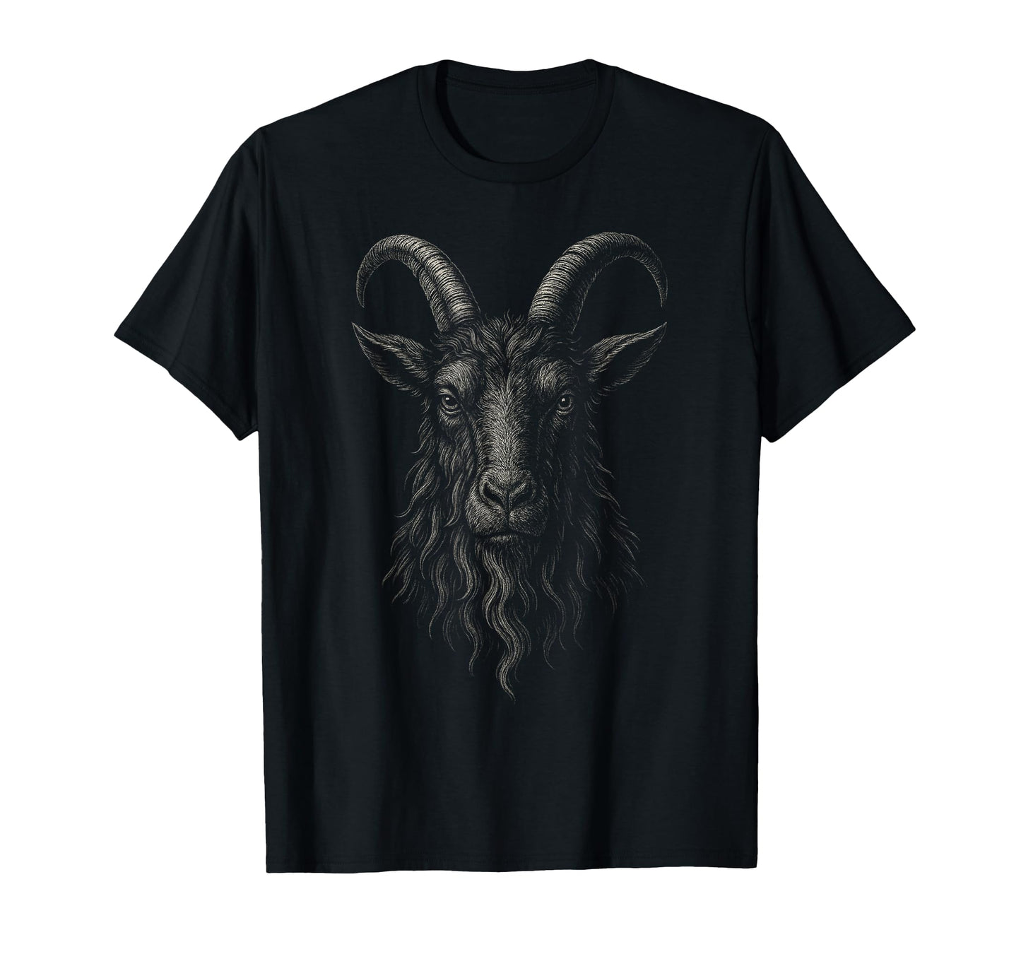 Black Goat Phillip Horned Beast Head Gothic Print T-Shirt