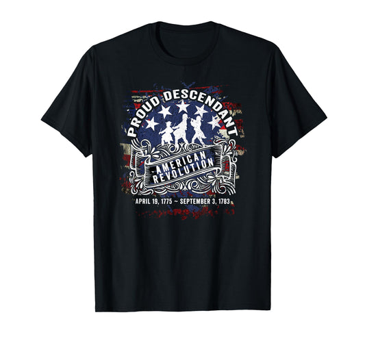 Proud Descendant American Revolution Fife and Drum Novelty T-Shirt Small