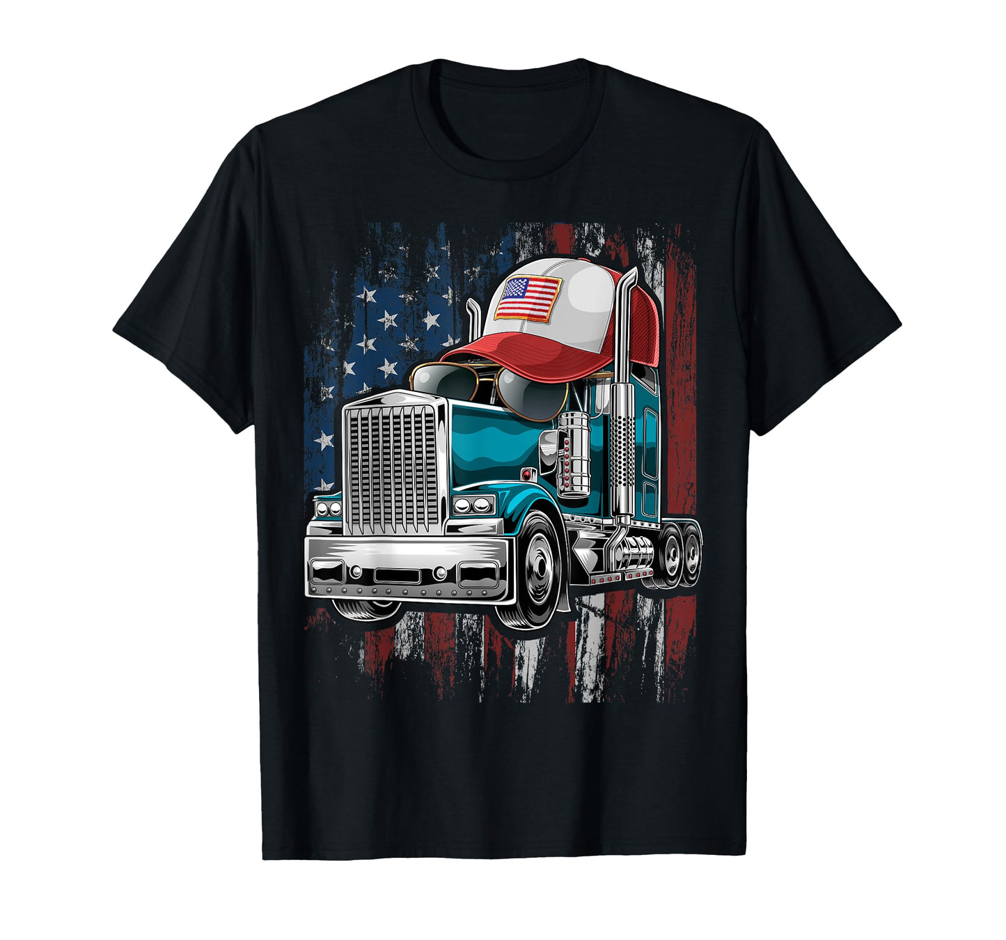 Trucker American Flag Trucker Hat Truck Driver Gift Men T-Shirt