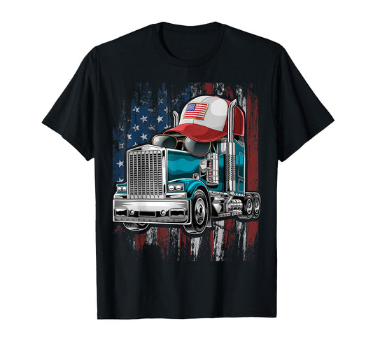 Trucker American Flag Trucker Hat Truck Driver Gift Men T-Shirt