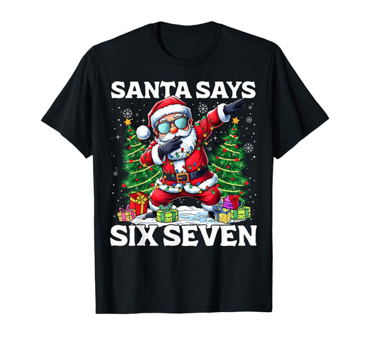 Funny Dabbing Santa Says Six Seven 67 Meme Christmas Kids T-Shirt