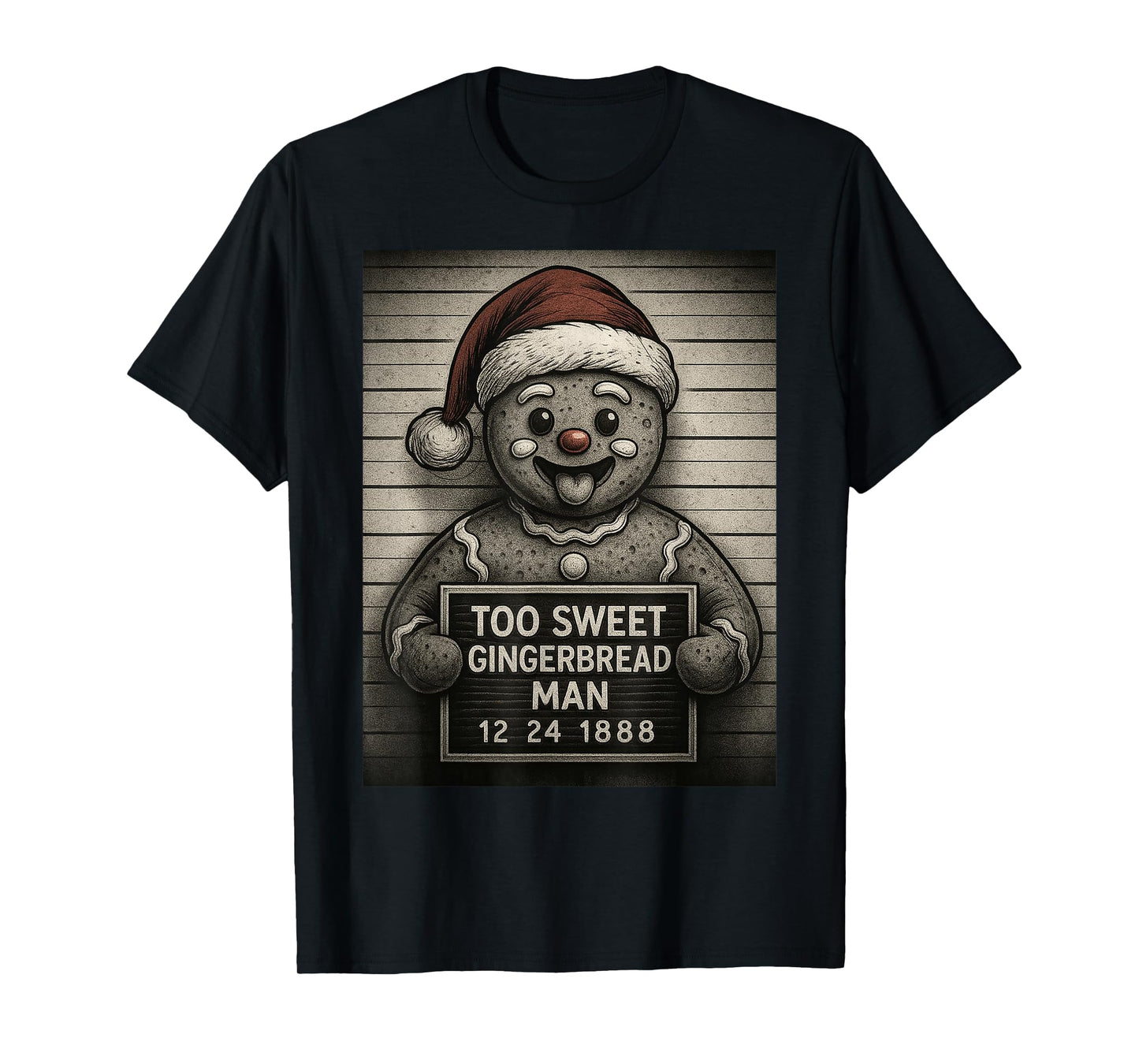 Cute Funny Gingerbread Man Mugshot Christmas Baking T-Shirt