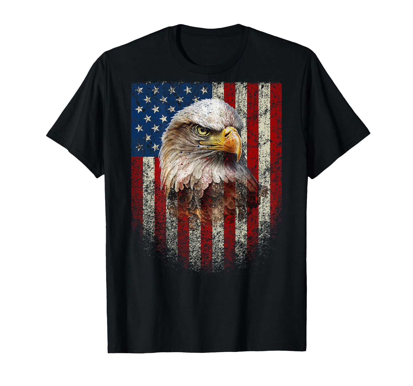 (Art on Back) Patriotic US Flag with American Eagle T-Shirt