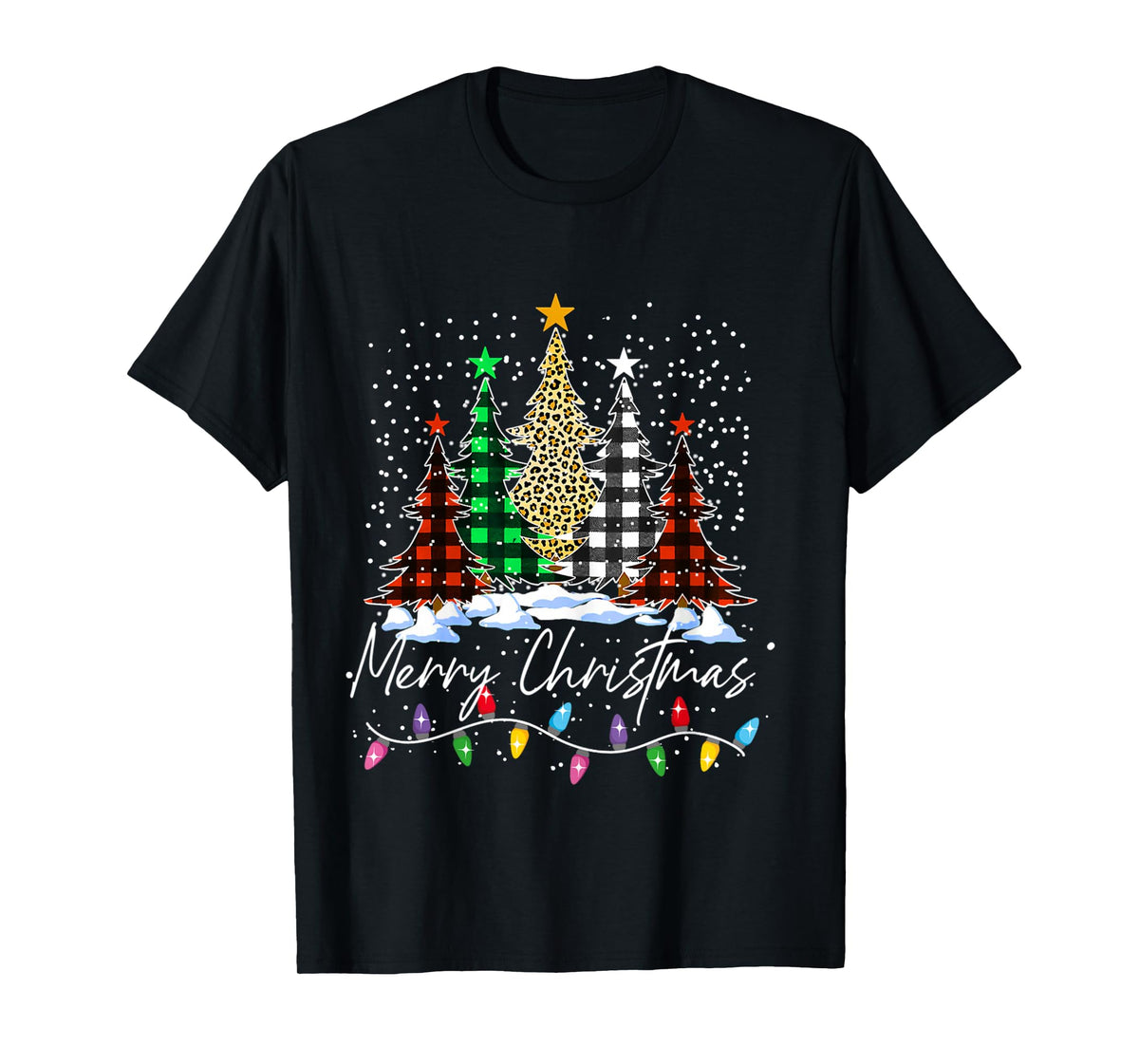 Merry Christmas Trees With Buffalo Red Plaid Leopard Xmas Long Sleeve T-Shirt