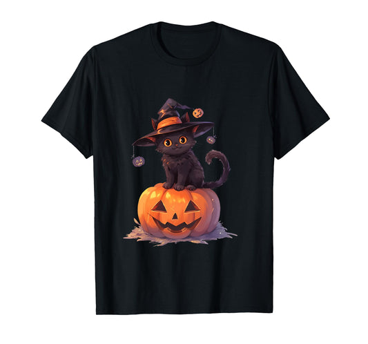 Cute Halloween Cat Witch Witch Cat On Pumpkin Long Sleeve T-Shirt