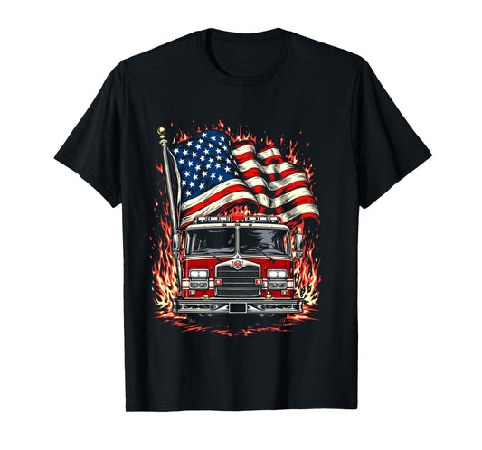 Firefighter Patriotic Fire Truck Fireman American Flag Long Sleeve T-Shirt