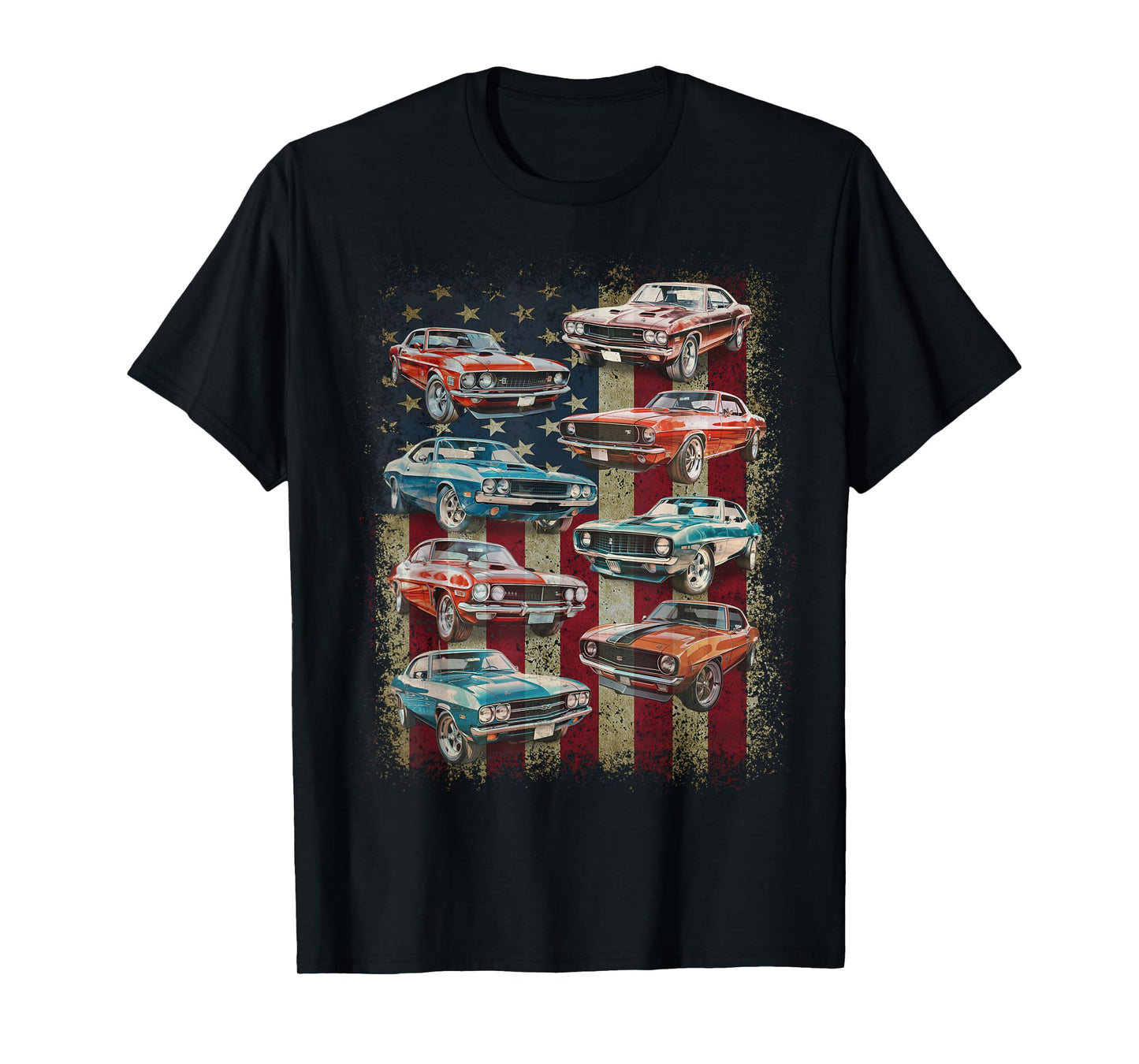 Classic Muscle Car Retro American Flag Patriotic Vintage T-Shirt