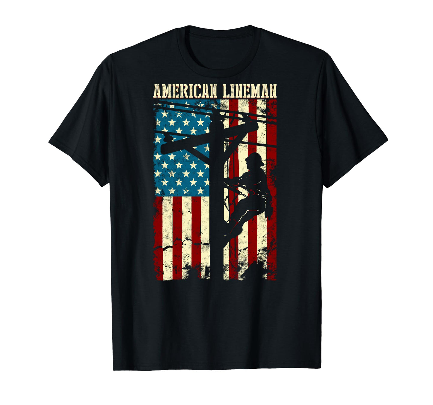 Lineman American flag Electric Cable gift Patriotic Lineman Long Sleeve T-Shirt
