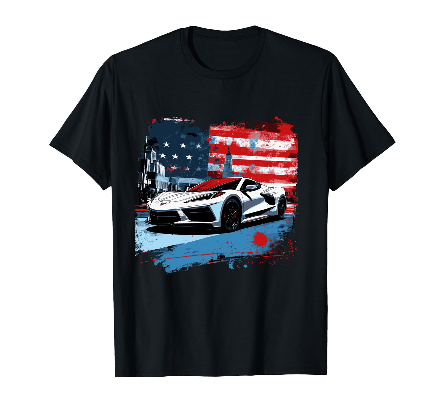 8th Gen C8 Vette Car Super Sports Car Patriotic USA Flag Long Sleeve T-Shirt