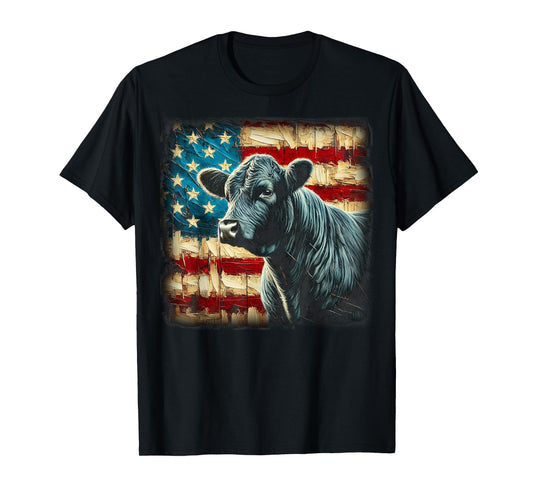 Angus Rancher USA American Flag Cow T-Shirt