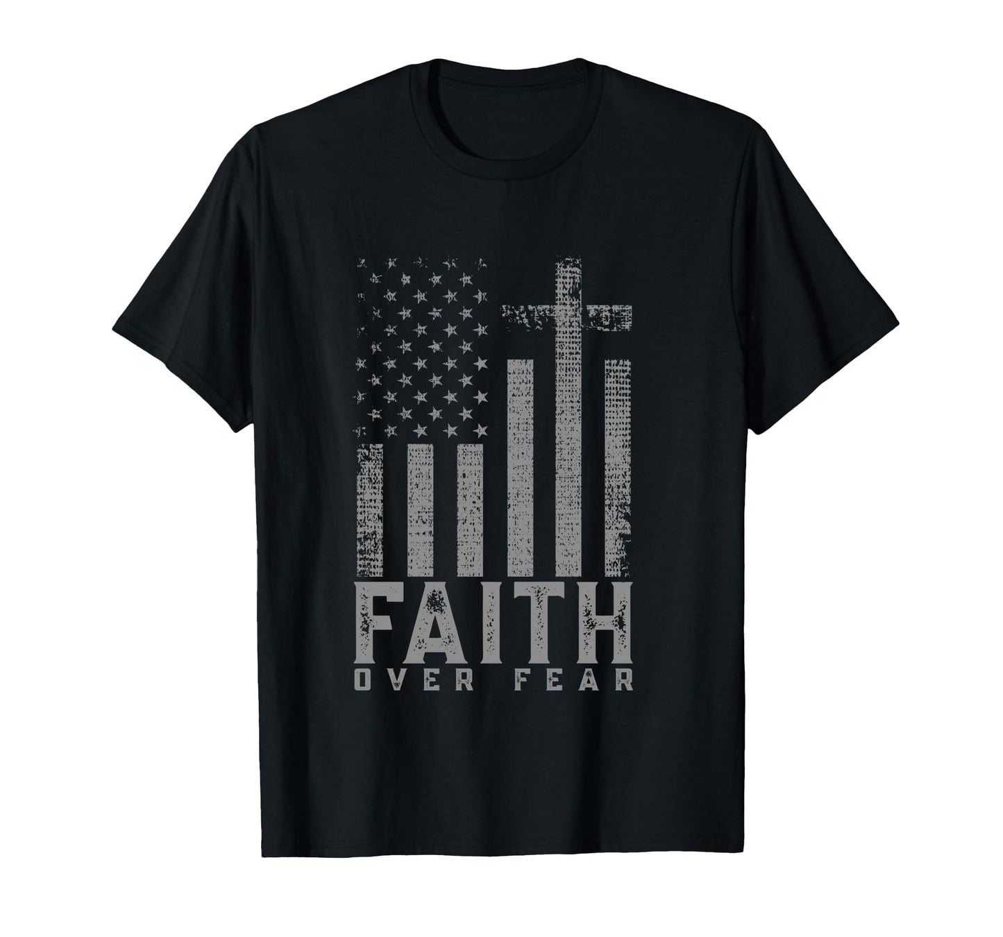 Faith Over Fear Cool Christian Cross American USA Flag Long Sleeve T-Shirt