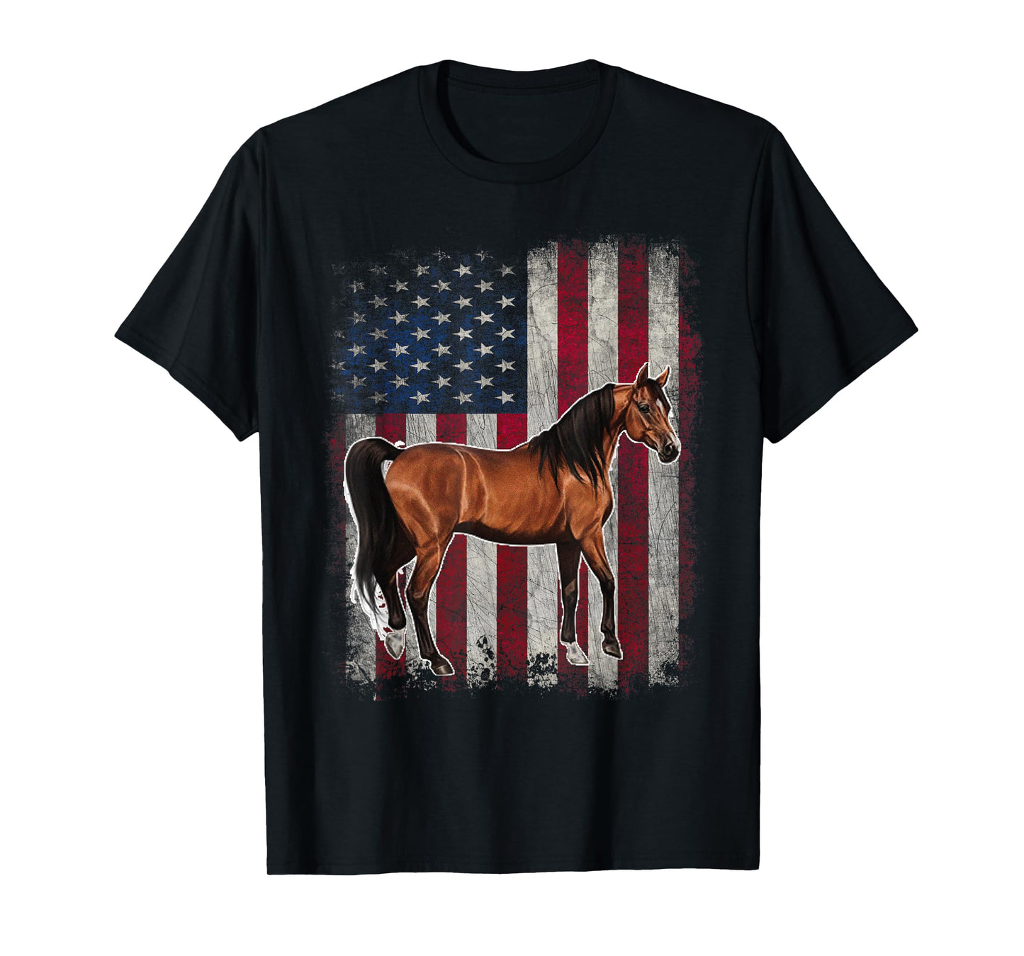 Arabian Horse Patriotic American Flag Vintage Horseback T-Shirt