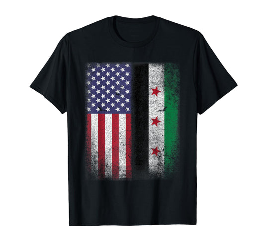 Syrian American Flag T-shirt Syria Usa Pride Women Kids Men T-Shirt
